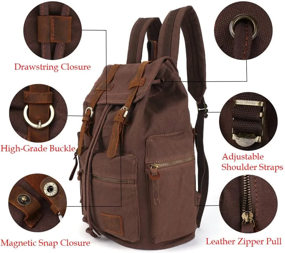 Canvas Backpack Unisex Vintage Casual Rucksack 17 inch Laptop Daypacks Schoolbag College Bookbag Hiking Camping Travel Bag Grey