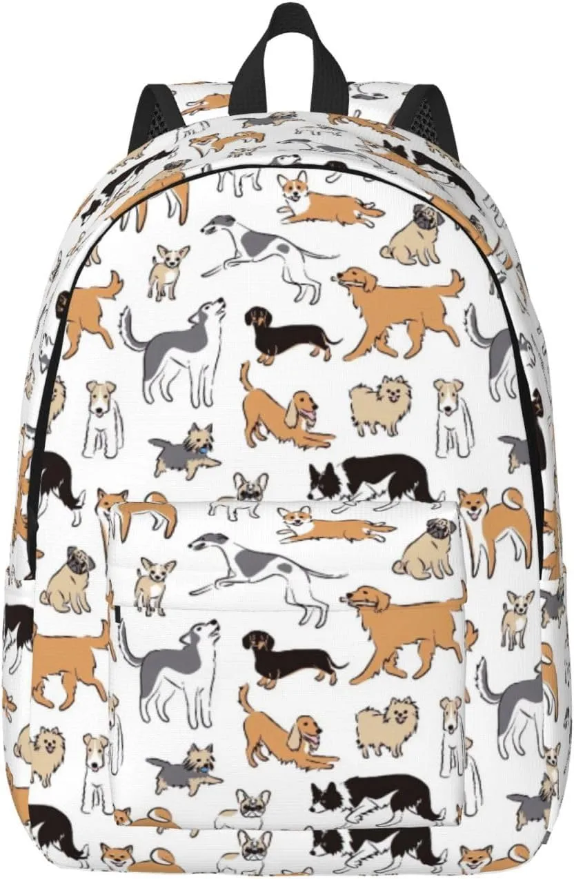 Canvas Casual Backpack Laptop Bag Suitable for Travel Office Outdoor Sports Men and Women Cute Dog