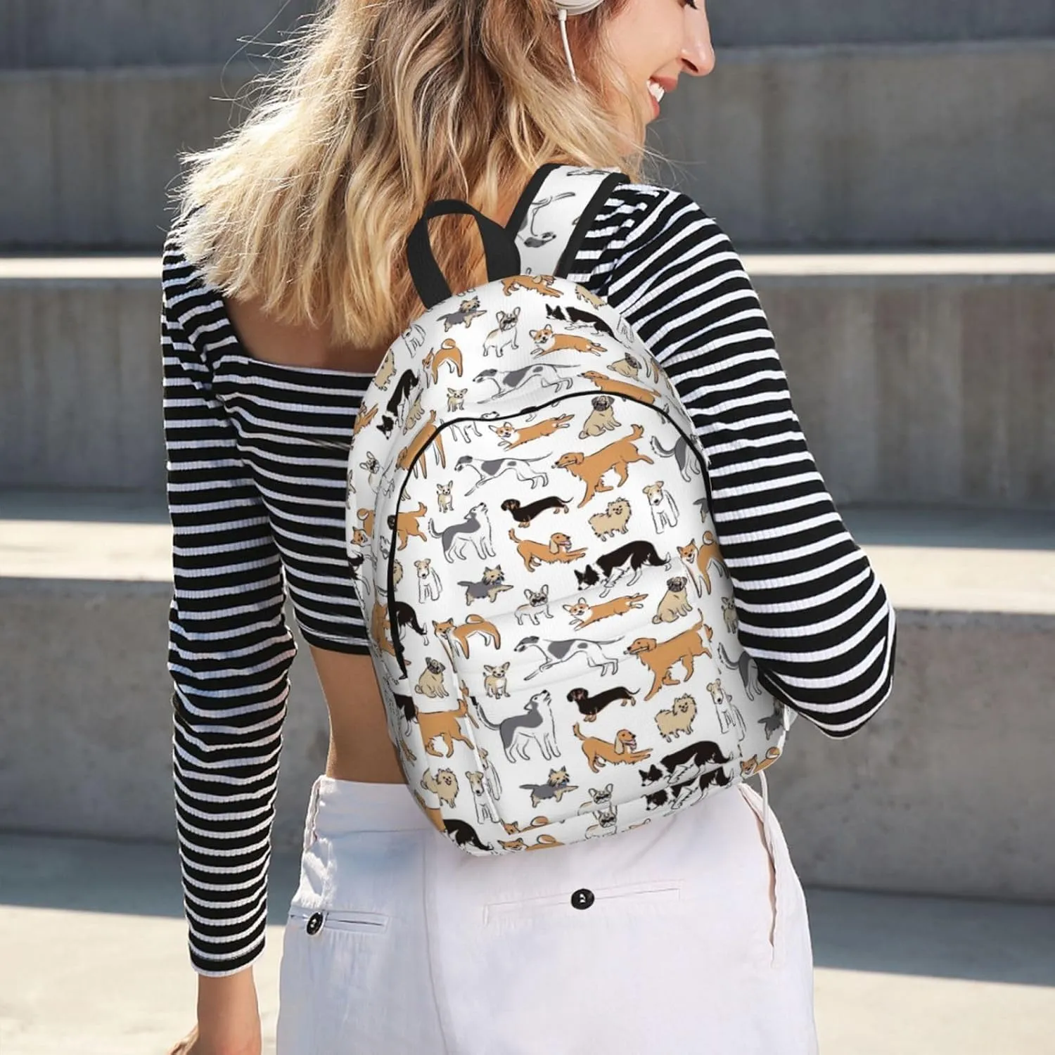Canvas Casual Backpack Laptop Bag Suitable for Travel Office Outdoor Sports Men and Women Cute Dog