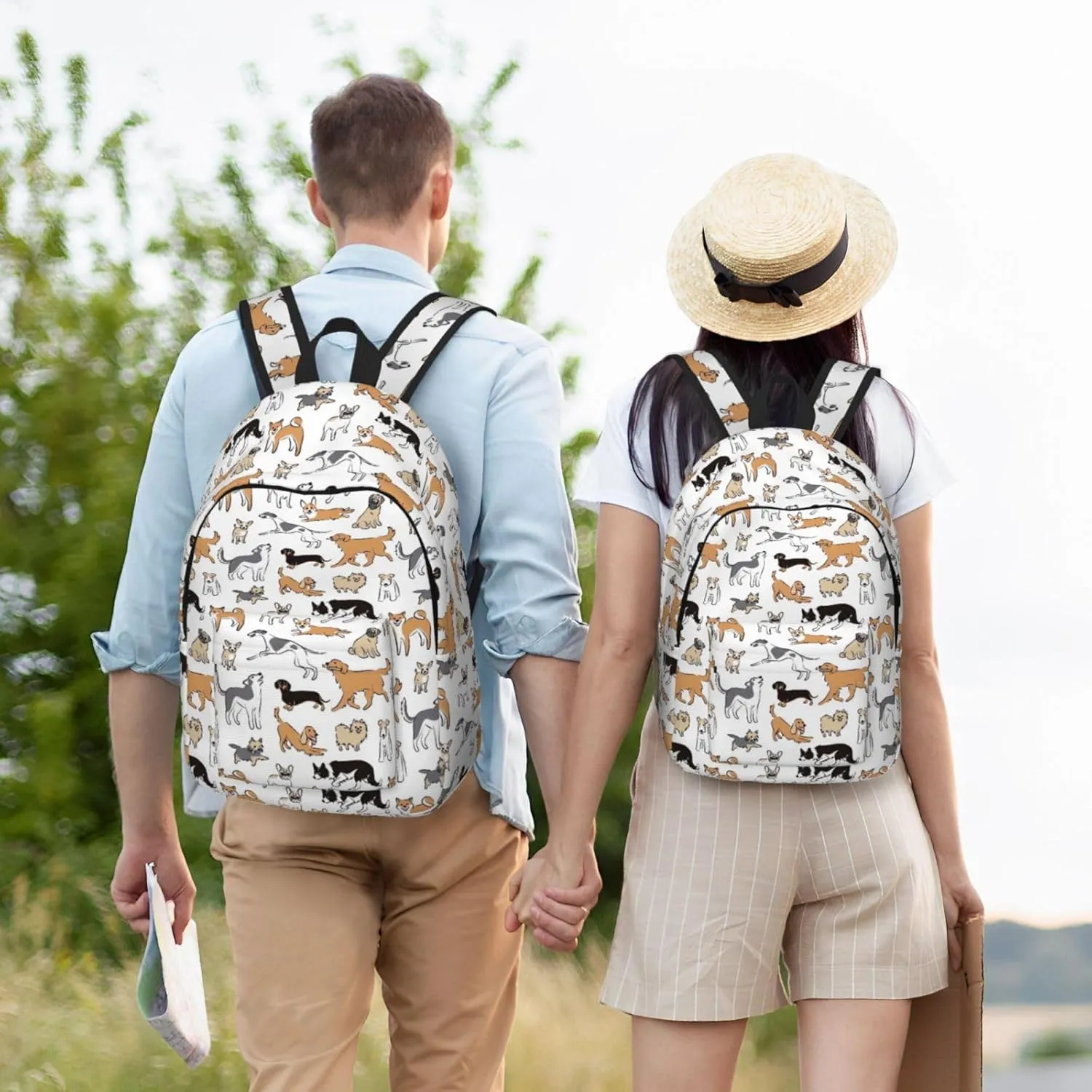 Canvas Casual Backpack Laptop Bag Suitable for Travel Office Outdoor Sports Men and Women Cute Dog