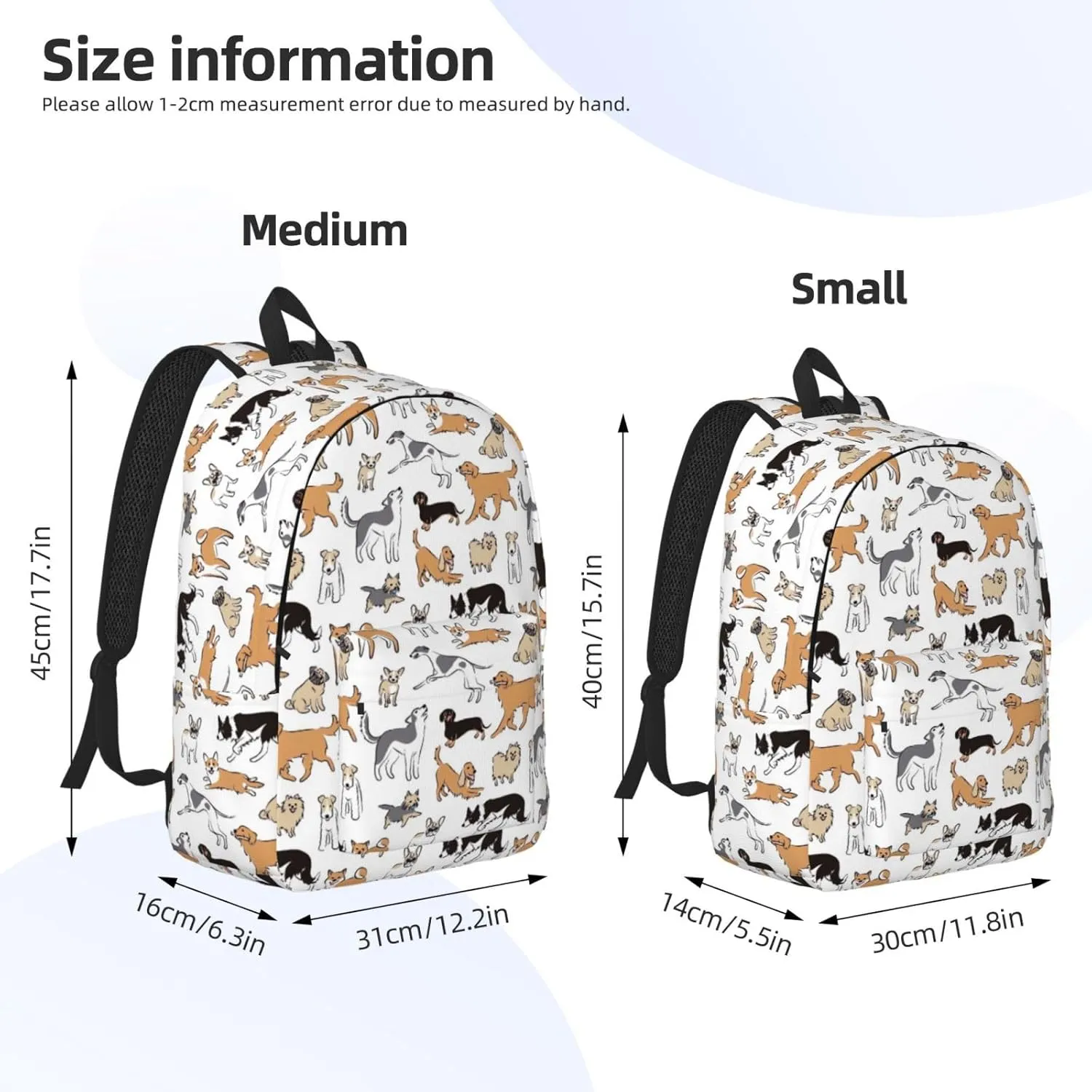 Canvas Casual Backpack Laptop Bag Suitable for Travel Office Outdoor Sports Men and Women Cute Dog
