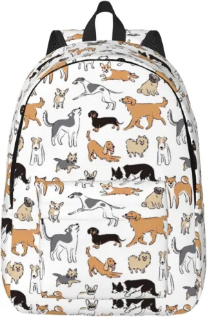 Canvas Casual Backpack Laptop Bag Suitable for Travel Office Outdoor Sports Men and Women Cute Dog