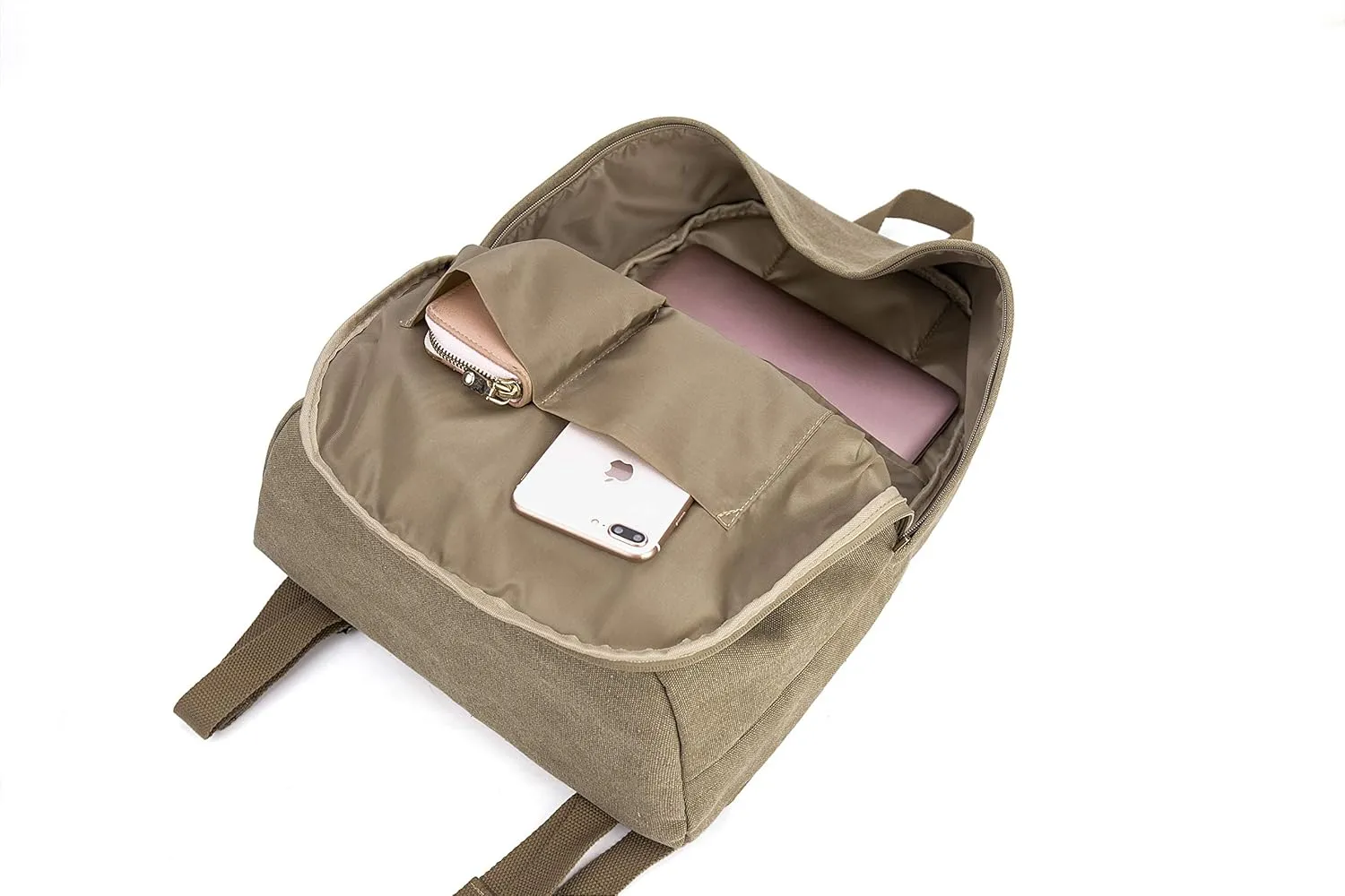 Canvas College Laptop Backpack, Durable Rucksack, Travel Bag Fits 15.6 Inch Notebook for Men Women, Khaki