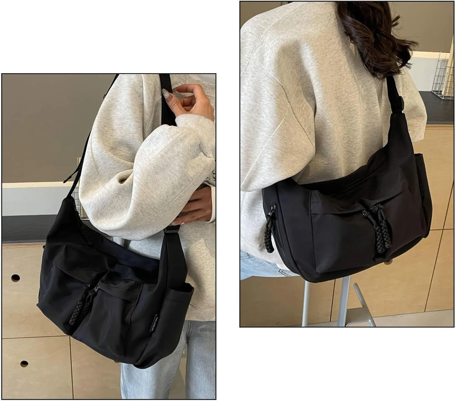 Canvas Crossbody Crescent Bag for Women Men, Lightweight Hobo Purse with Adjustable Strap