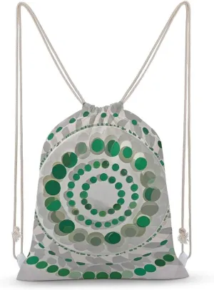 Canvas Drawstring Backpack, Green Circle Drawstring Sport Gym Bags for Travel, Work, Yoga & Daily Use