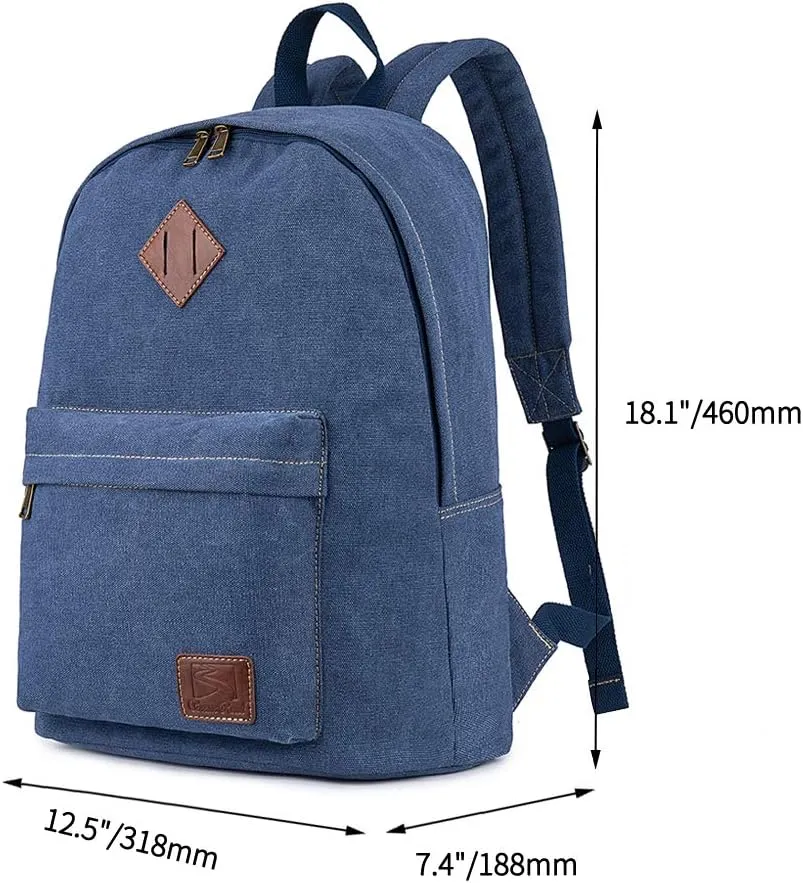 Canvas Laptop Backpack, Durable Rucksack, Travel Bag Fits 15.6 Inch Notebook for Men Women Factory Directly (Blue)
