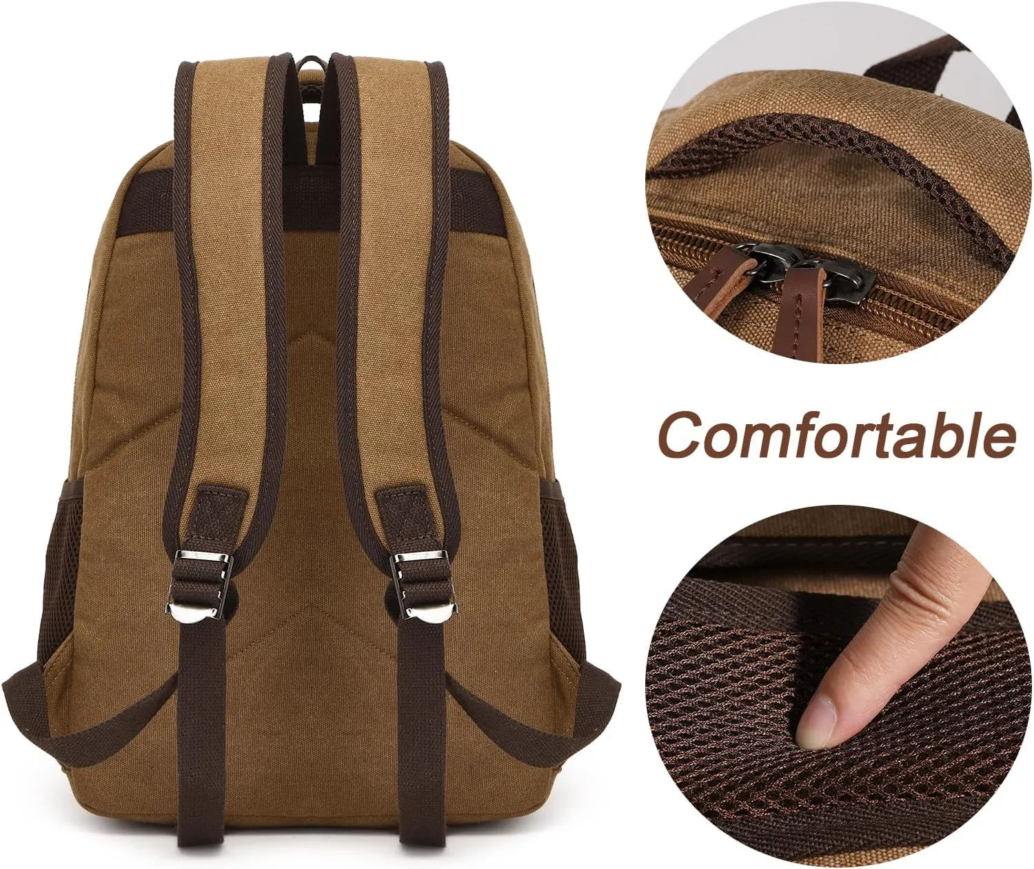 Canvas Laptop Backpack, Vintage Daypack for Men Women, Work Travel Rucksack College Bookbag Computer Bag with 15-inch Laptop Sleeve, Brown