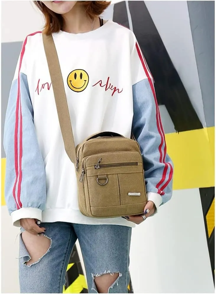 Canvas Shoulder Bag Canvas Crossbody Backpack Outdoor Leisure Travel Portable Shoulder Bag Suitable for Men and Women