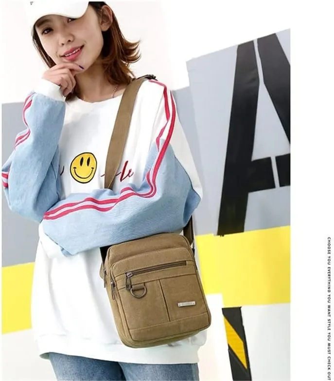 Canvas Shoulder Bag Canvas Crossbody Backpack Outdoor Leisure Travel Portable Shoulder Bag Suitable for Men and Women