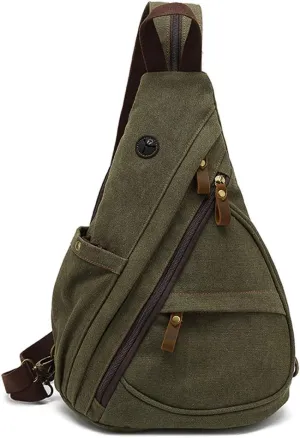 Canvas Sling Bag Backpack Small Crossbody Shoulder Casual Daypack Rucksack for Men Women Outdoor Cycling Hiking Travel (Army Green)