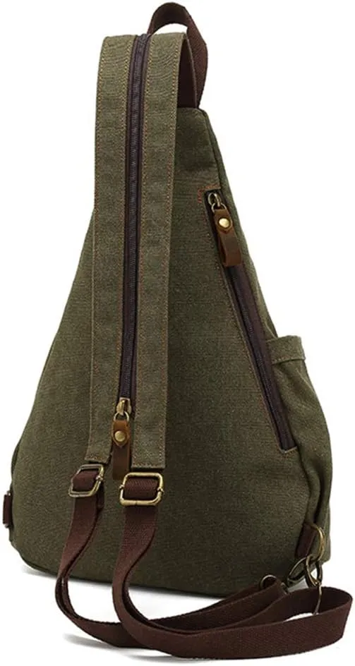 Canvas Sling Bag Backpack Small Crossbody Shoulder Casual Daypack Rucksack for Men Women Outdoor Cycling Hiking Travel (Army Green)