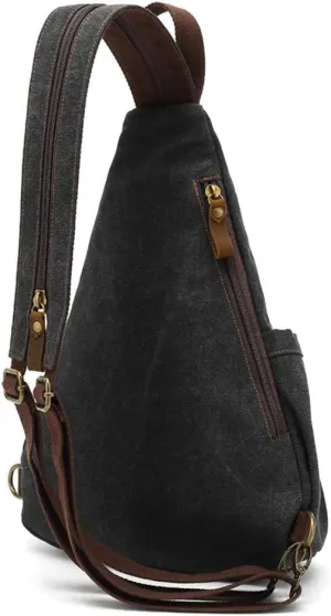 Canvas Sling Bag Backpack Small Crossbody Shoulder Casual Daypack Rucksack for Men Women Outdoor Cycling Hiking Travel (Black)