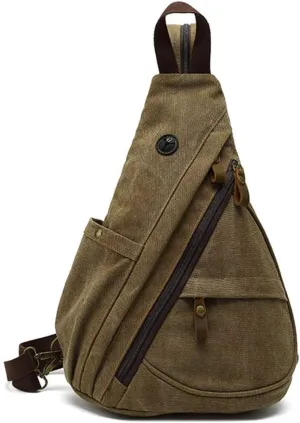 Canvas Sling Bag Backpack Small Crossbody Shoulder Casual Daypack Rucksack for Men Women Outdoor Cycling Hiking Travel (Coffee)