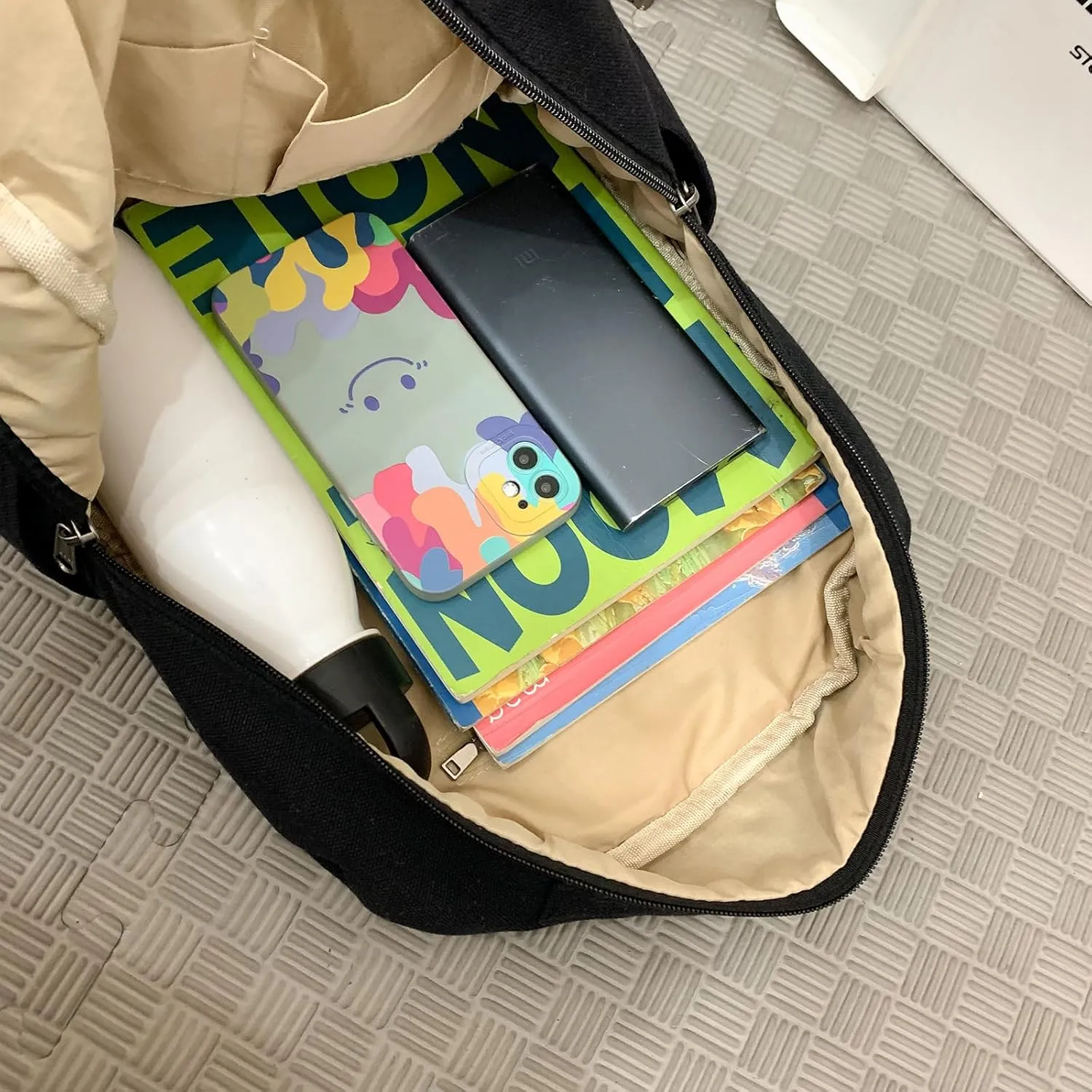 Canvas Small Backpack Purse for Women Cute Aesthetic Black Mini Backpack for Teen Girls Ladies Vintage School Bookbag Purse