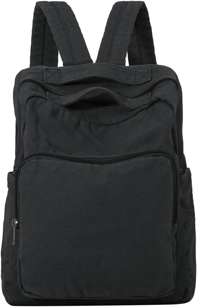 Canvas Small Backpack Purse for Women Cute Aesthetic Black Mini Backpack for Teen Girls Ladies Vintage School Bookbag Purse