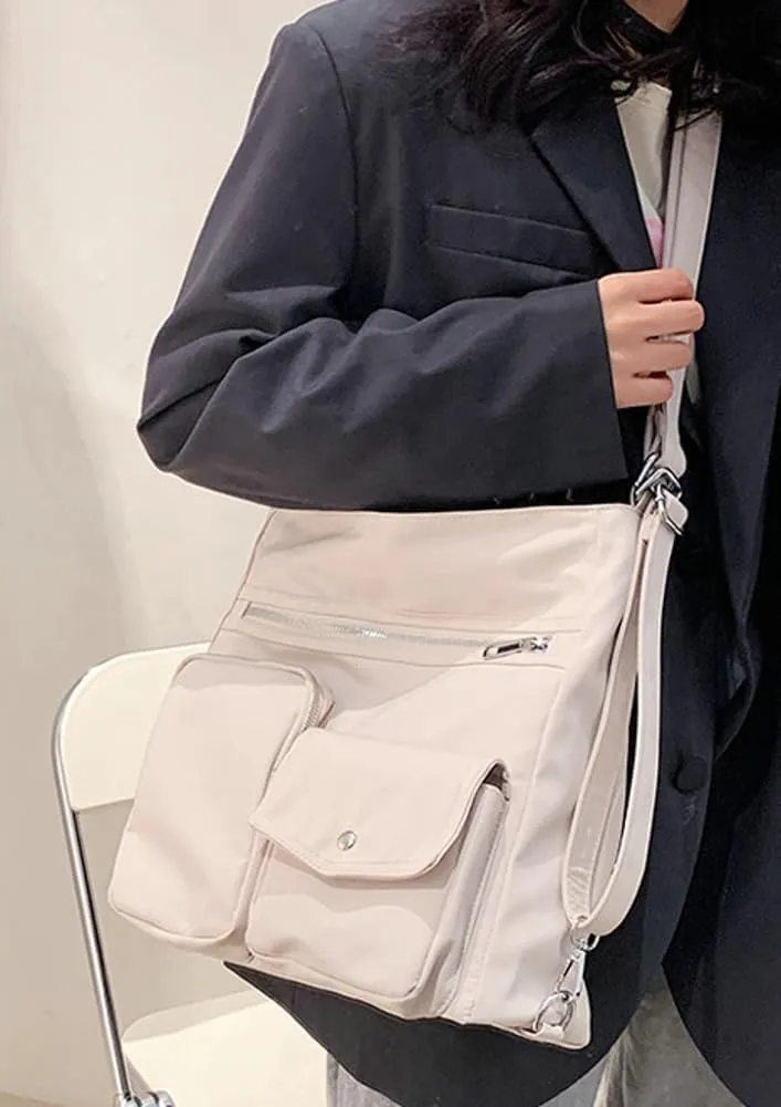 Canvas Tote Bag for Women Large Messenger Shoulder Bag with Zipper Multi-pockets Crossbody Handbag Hobo Purse