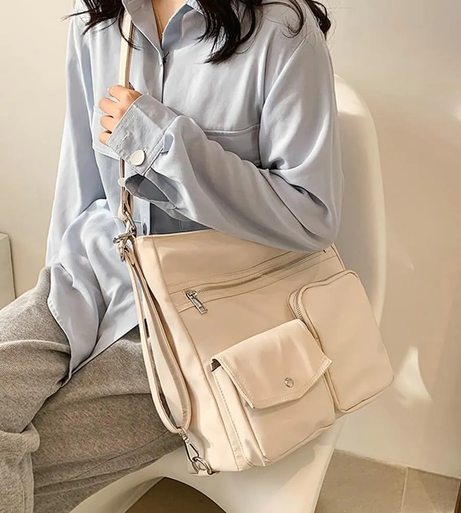 Canvas Tote Bag for Women Large Messenger Shoulder Bag with Zipper Multi-pockets Crossbody Handbag Hobo Purse