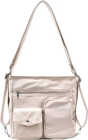 Canvas Tote Bag for Women Large Messenger Shoulder Bag with Zipper Multi-pockets Crossbody Handbag Hobo Purse
