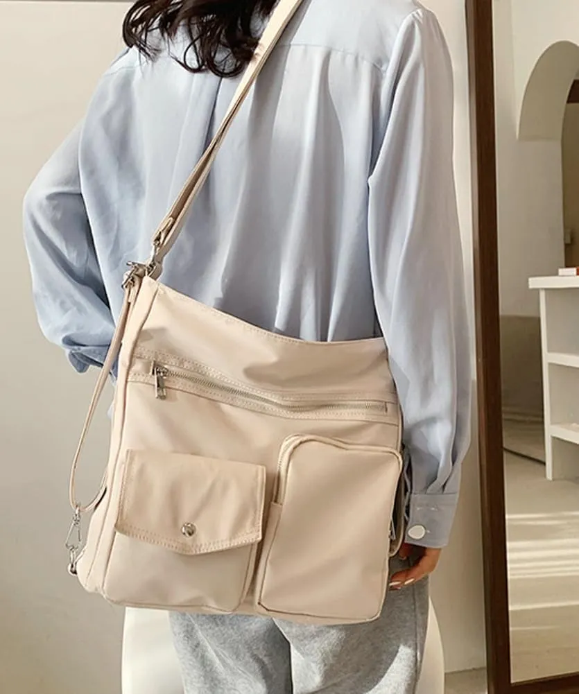 Canvas Tote Bag for Women Large Messenger Shoulder Bag with Zipper Multi-pockets Crossbody Handbag Hobo Purse