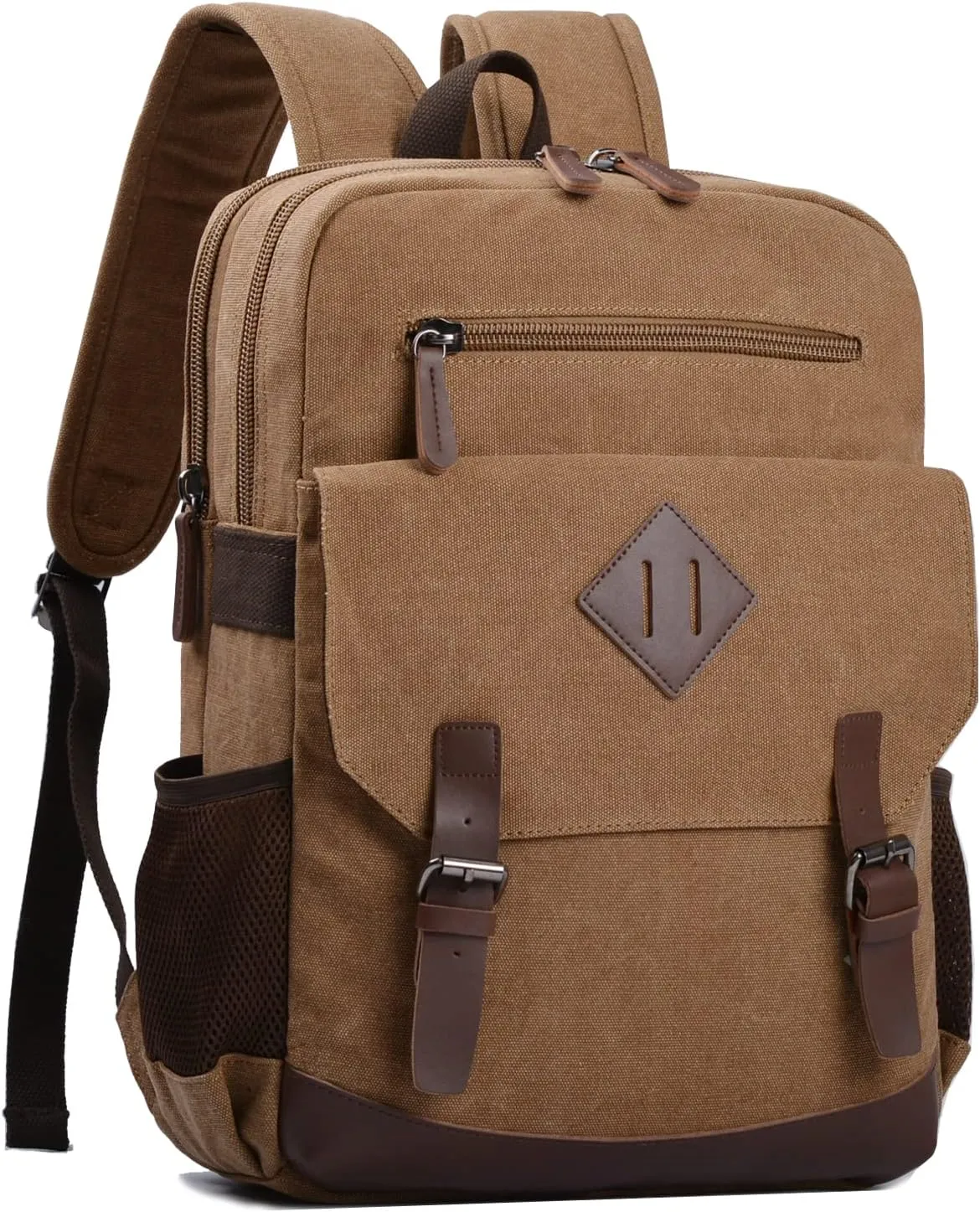 Canvas Vintage Laptop Backpack for Women Men, College Bookbag Fits 15.6 Inch Laptop (Coffee)