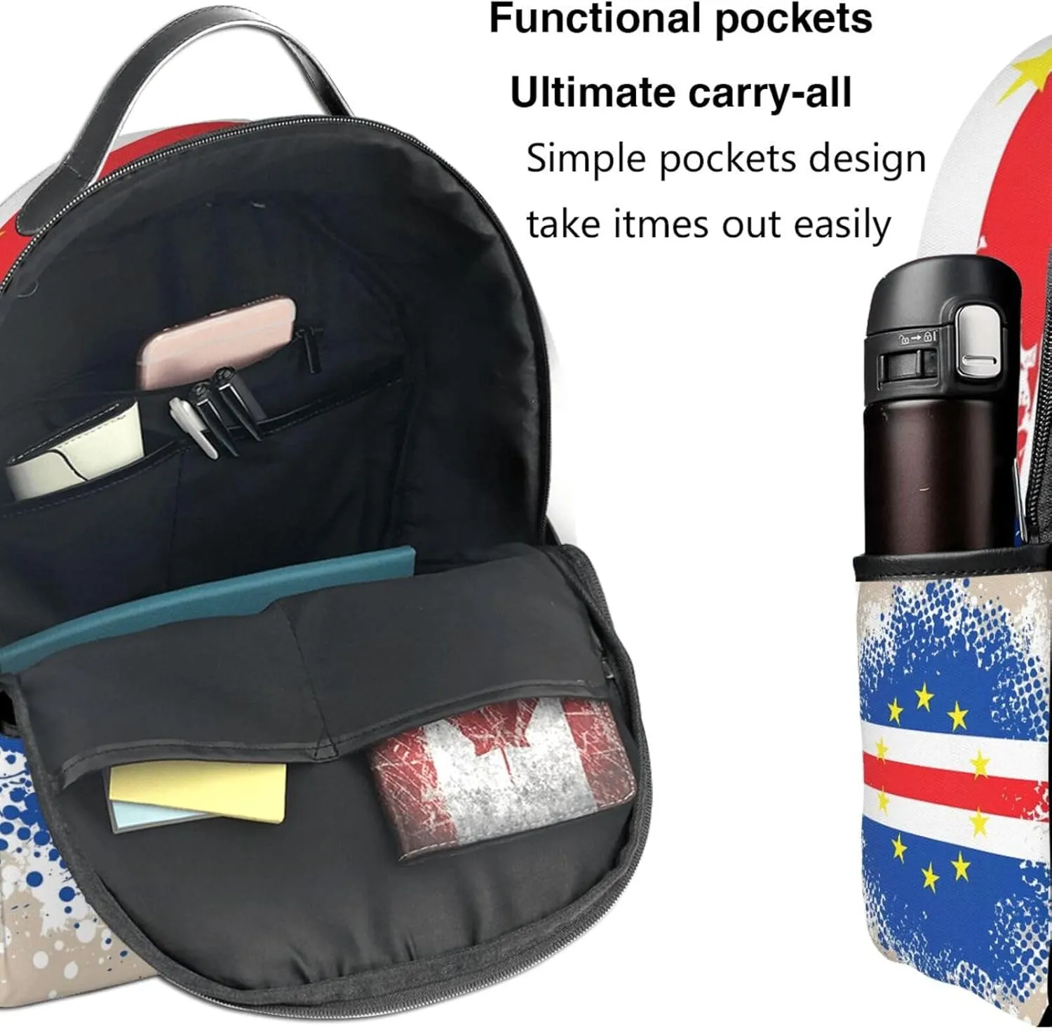 Cape Verde Cabo Verdean Flag Casual Backpacks Laptop Backpack Carry-on Daypack Sports Travel Rucksack Lightweight Working Bag for Outdoor Hiking Cycling Walking
