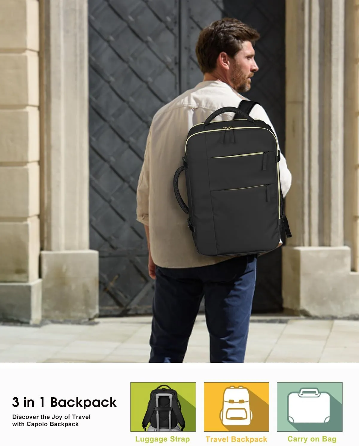 Capolo Travel Backpack for Women Men Waterproof Laptop Backpack Airlines Approved Carry On Backpack Bag Computer Bookbag for Business, Work, Traveling Fits 15.6 Inch Laptop(Black)