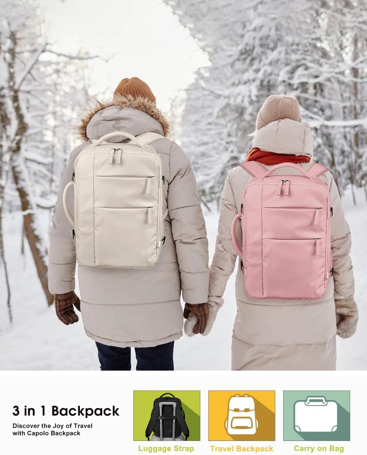 Capolo Travel Backpack for Women Men Waterproof Laptop Backpack Airlines Approved Carry On Backpack Bag Computer Bookbag for Business, Work, Traveling Fits 17 Inch Laptop(Beige)