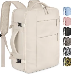 Capolo Travel Backpack for Women Men Waterproof Laptop Backpack Airlines Approved Carry On Backpack Bag Computer Bookbag for Business, Work, Traveling Fits 17 Inch Laptop(Beige)