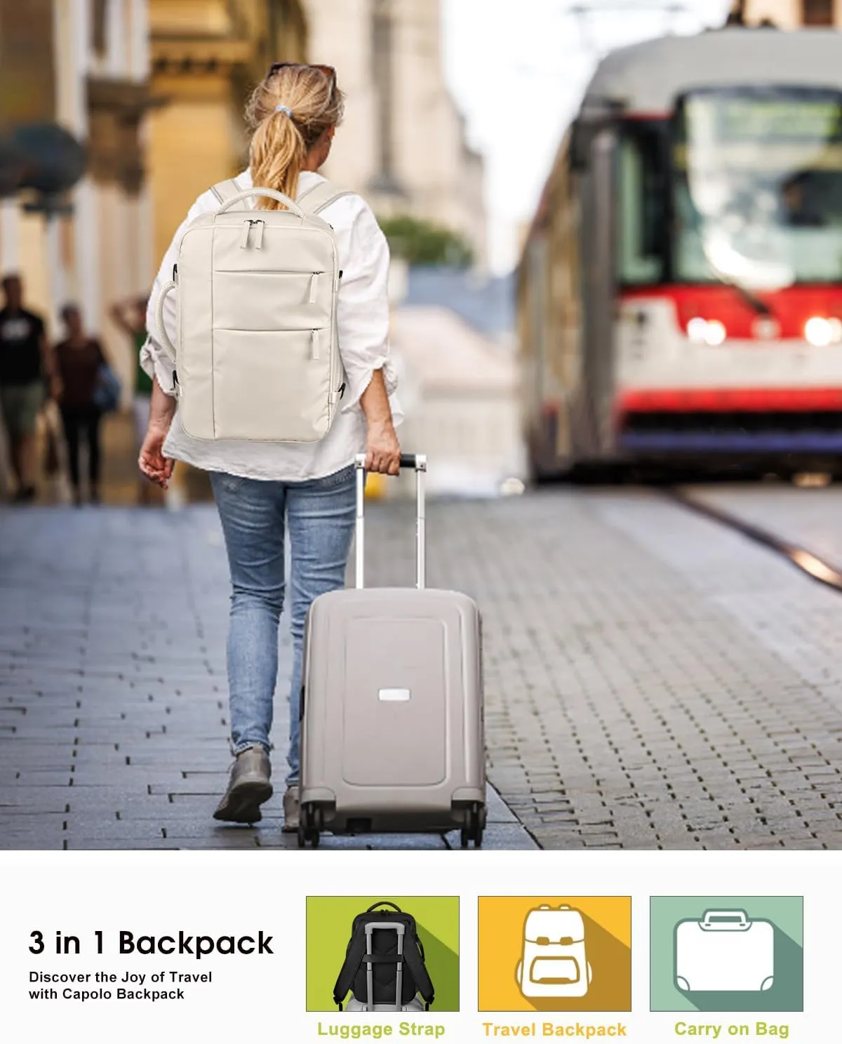 Capolo Travel Backpack for Women Men Waterproof Laptop Backpack Airlines Approved Carry On Backpack Bag Computer Bookbag for Business, Work, Traveling Fits 17 Inch Laptop(Beige)