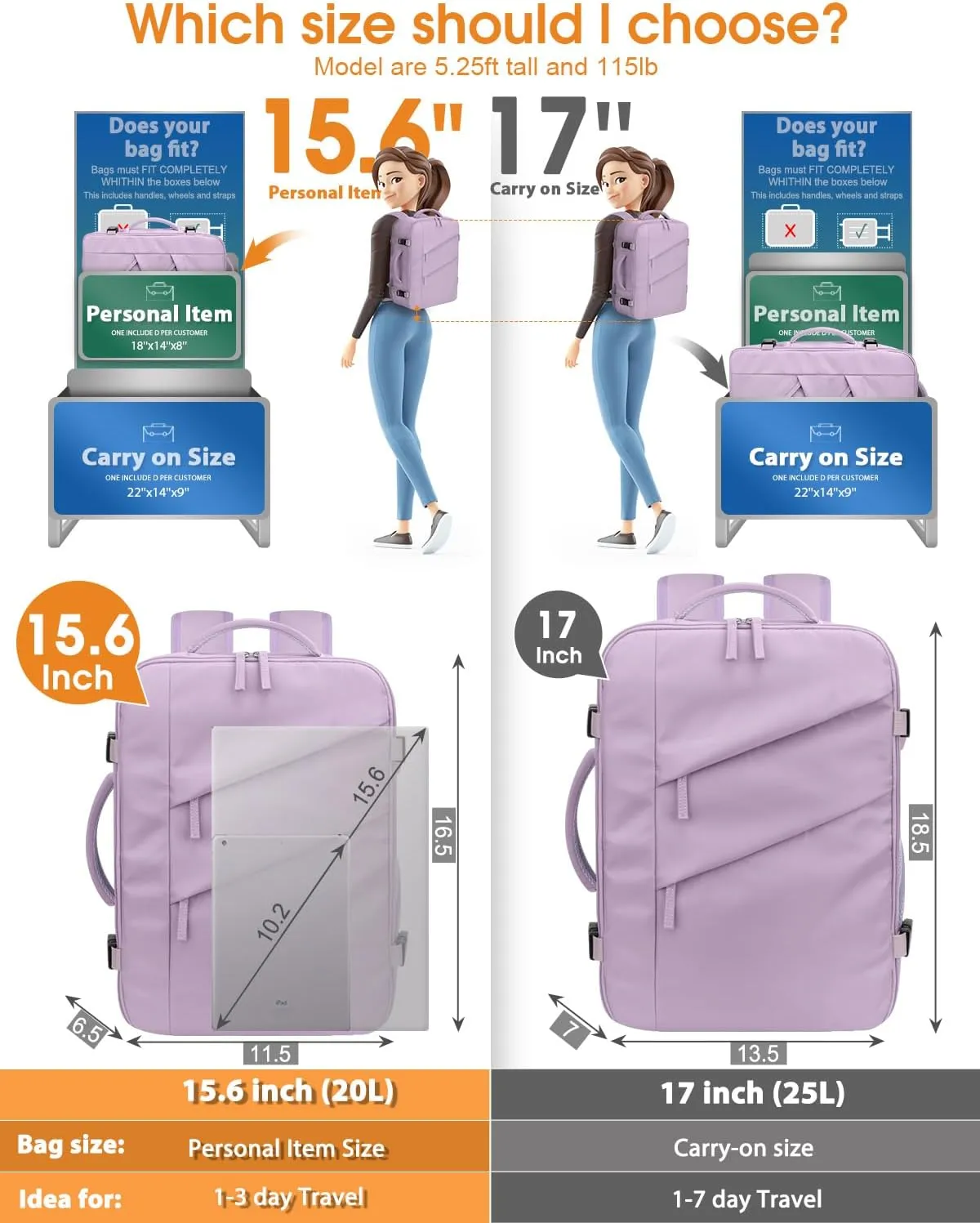 Capolo Travel Backpack for Women Men Waterproof Laptop Backpack Flight Approved Carry On Backpack Overnight Weekender Bag College Bookbag for Business, Work, Traveling Fits 15.6 '' Laptop,Purple