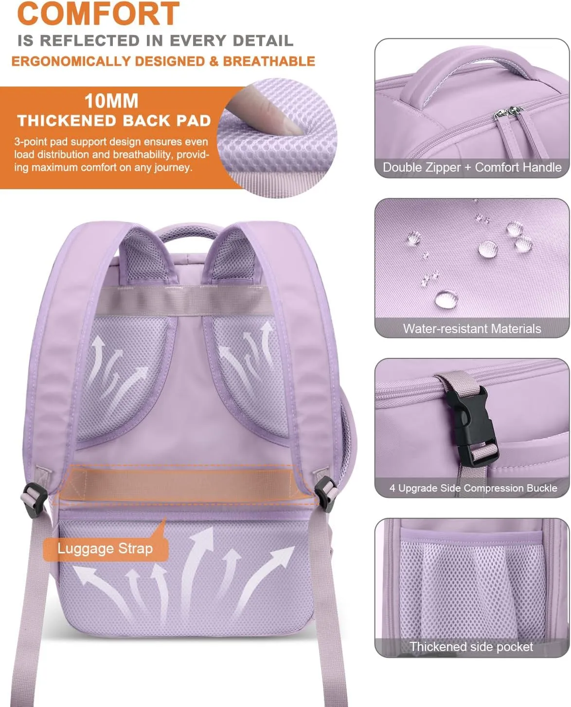 Capolo Travel Backpack for Women Men Waterproof Laptop Backpack Flight Approved Carry On Backpack Overnight Weekender Bag College Bookbag for Business, Work, Traveling Fits 15.6 '' Laptop,Purple