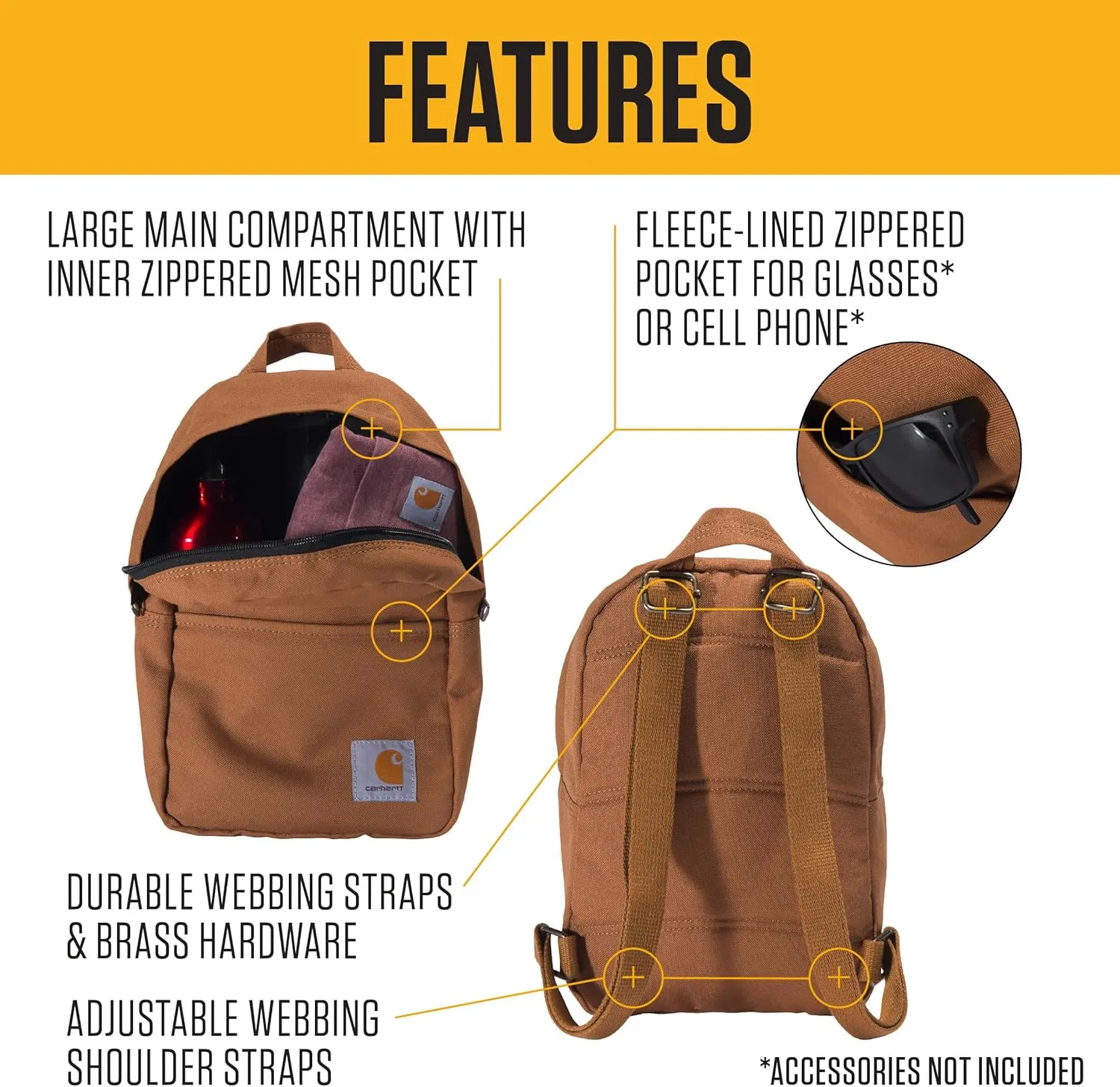 Carhartt Classic Mini, Durable, Water-Resistant Backpack with Adjustable Shoulder Straps, Port, One Size