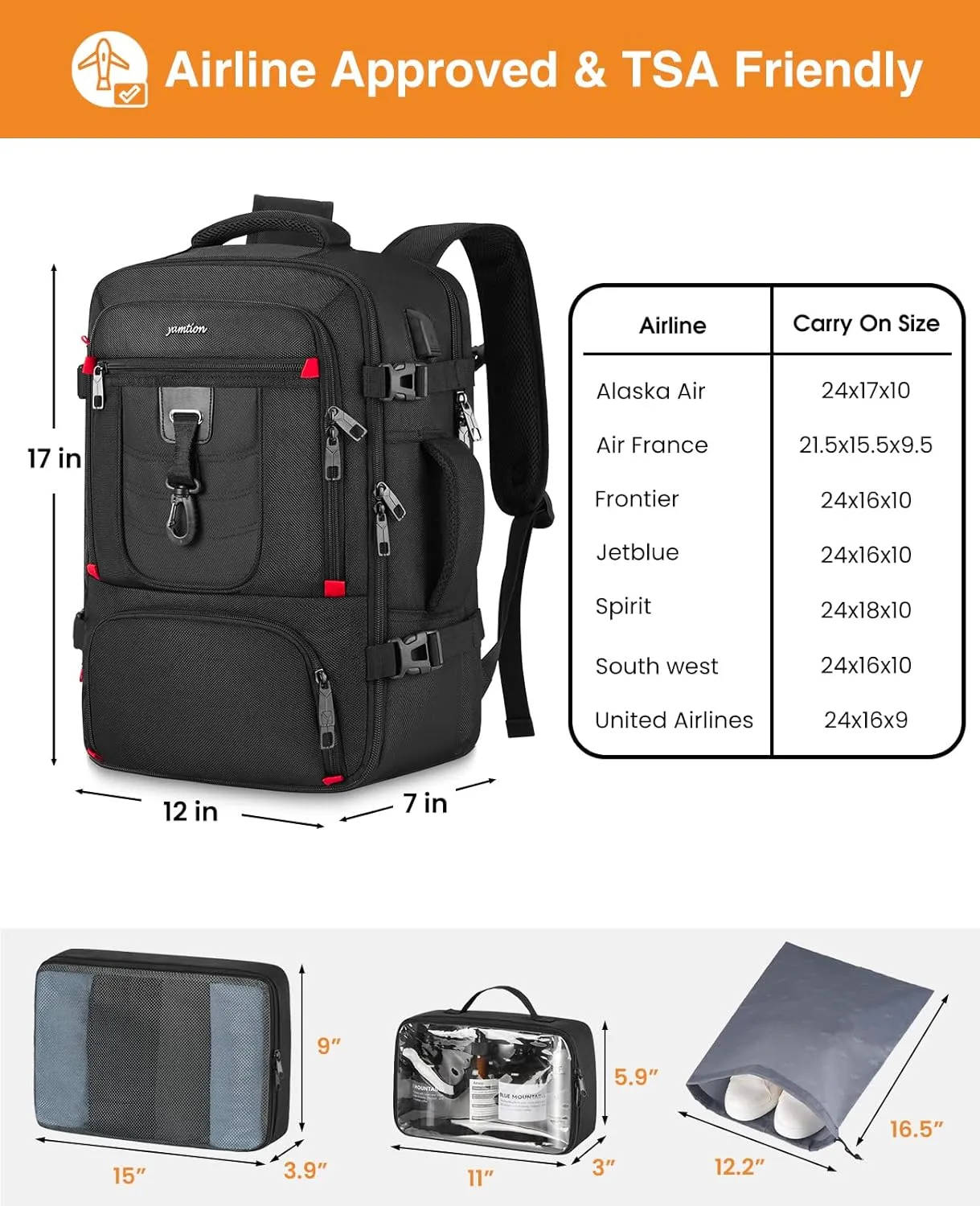 Carry On Backpack,Travel Backpack with 3 Packing Cubes for Men Women,Laptop Backpack Airline Approved Weekender Bag Mochila de Viaje