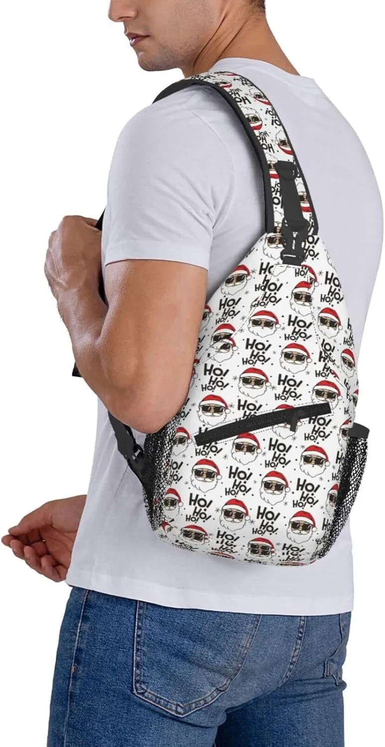 Cartoon Santa Claus Ho Ho Ho Sling Backpack Chest Bag Crossbody Shoulder Bag Gym Cycling Travel Hiking Daypack For Men Women