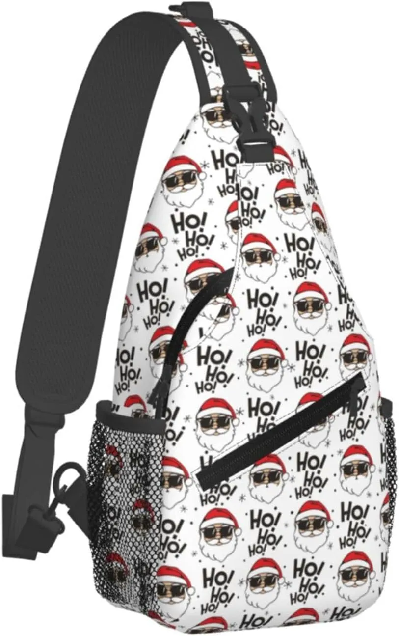 Cartoon Santa Claus Ho Ho Ho Sling Backpack Chest Bag Crossbody Shoulder Bag Gym Cycling Travel Hiking Daypack For Men Women