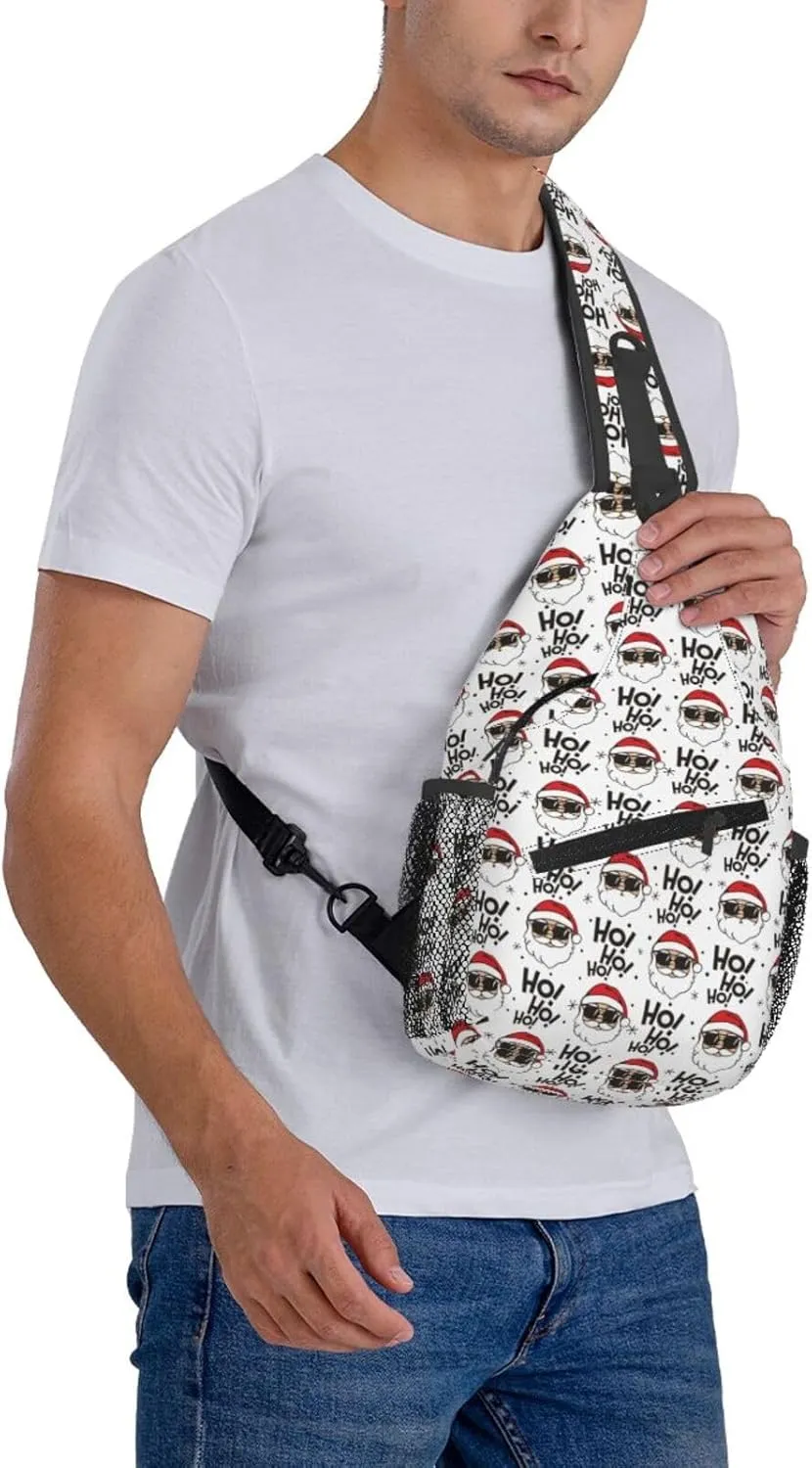 Cartoon Santa Claus Ho Ho Ho Sling Backpack Chest Bag Crossbody Shoulder Bag Gym Cycling Travel Hiking Daypack For Men Women