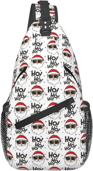 Cartoon Santa Claus Ho Ho Ho Sling Backpack Chest Bag Crossbody Shoulder Bag Gym Cycling Travel Hiking Daypack For Men Women