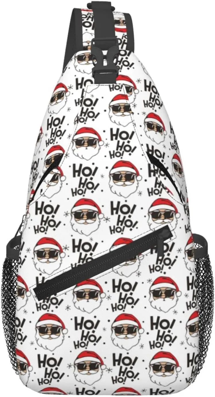 Cartoon Santa Claus Ho Ho Ho Sling Backpack Chest Bag Crossbody Shoulder Bag Gym Cycling Travel Hiking Daypack For Men Women