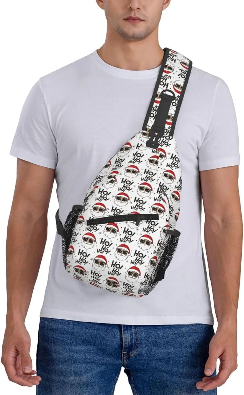 Cartoon Santa Claus Ho Ho Ho Sling Backpack Chest Bag Crossbody Shoulder Bag Gym Cycling Travel Hiking Daypack For Men Women