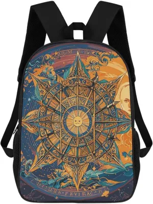 Casual Backpack for Men Women Waterproof Lightweight Daypack Travel Laptop Bag Mystic Tarot Card Sun And Moon Face