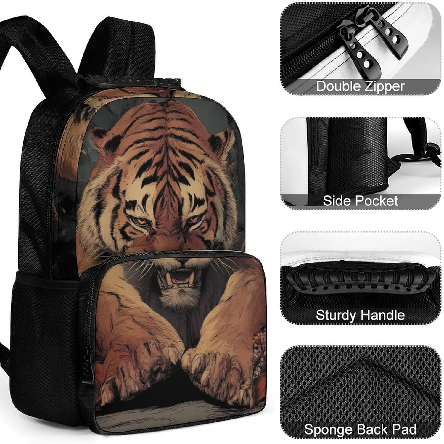 Casual Daypack Multipurpose Anti-Theft Large Capacity Carry On Bag - Animal King Cool Tiger Art Casual Daypack Climbing Shoulder Bag With Padded Straps