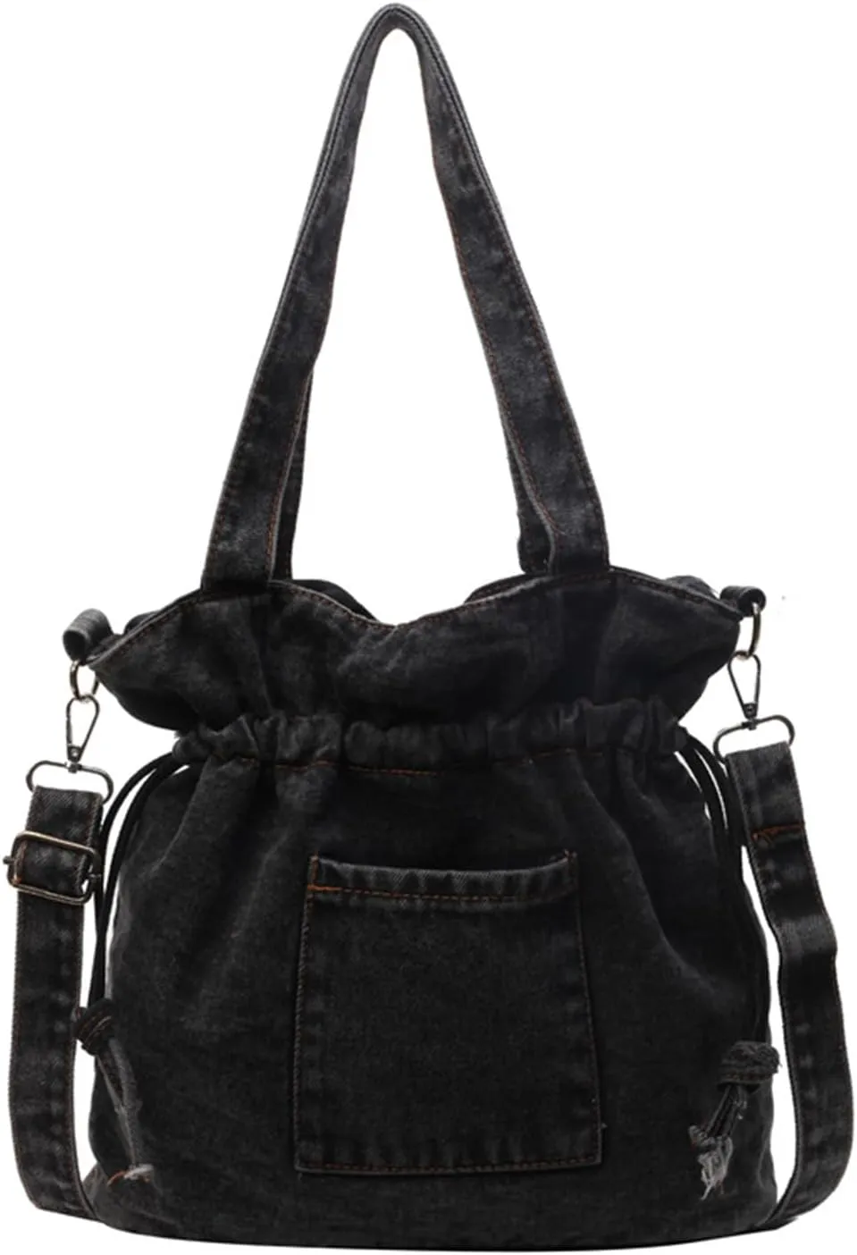 Casual Washed Denim Shoulder Bag Japanese Drawstring Crossbody Messenger Bags for Women Trendy