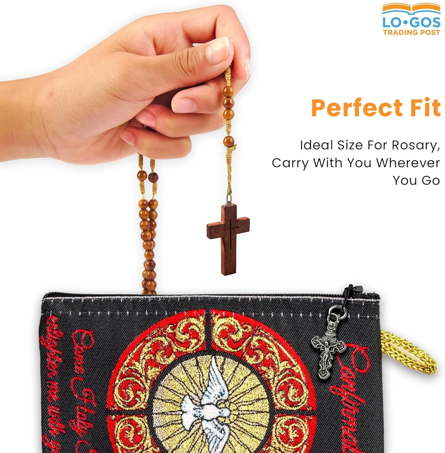 Catholic Rosary Pouch, Confirmation Rosary Case With Prayer, 4" x 6" Jewelry & Coin Purse with Cross - Rosary Holder For Prayer Beads, Bolsa de Rosario Catolico