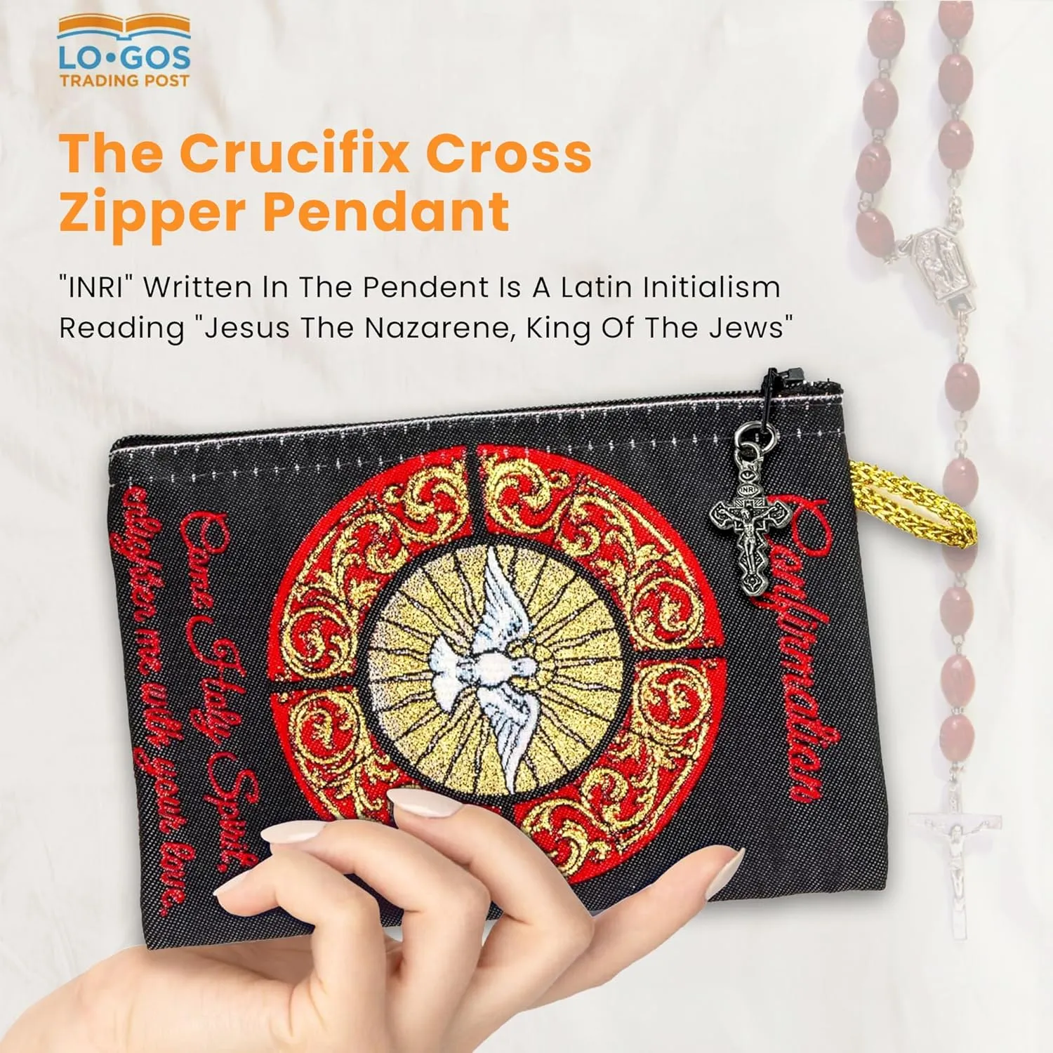 Catholic Rosary Pouch, Confirmation Rosary Case With Prayer, 4" x 6" Jewelry & Coin Purse with Cross - Rosary Holder For Prayer Beads, Bolsa de Rosario Catolico
