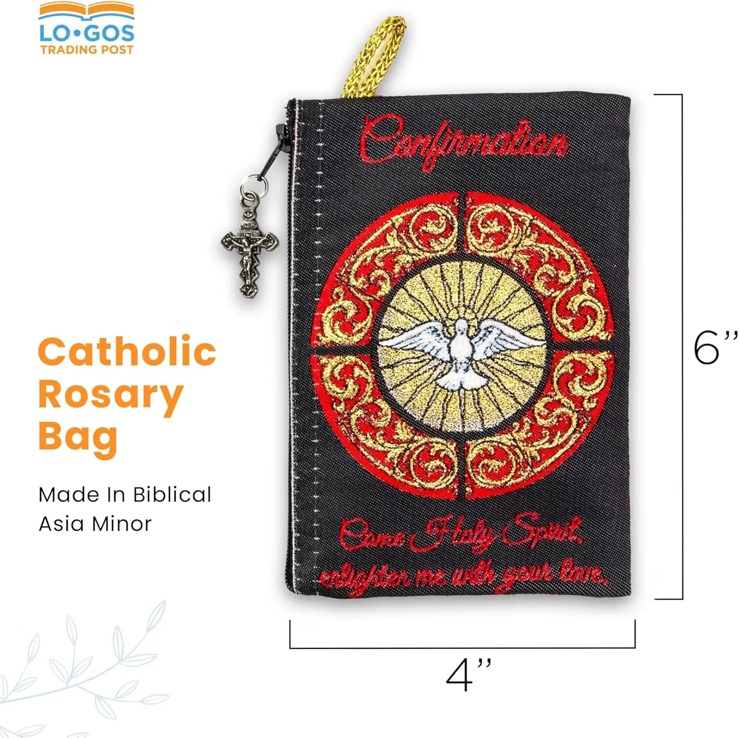 Catholic Rosary Pouch, Confirmation Rosary Case With Prayer, 4" x 6" Jewelry & Coin Purse with Cross - Rosary Holder For Prayer Beads, Bolsa de Rosario Catolico