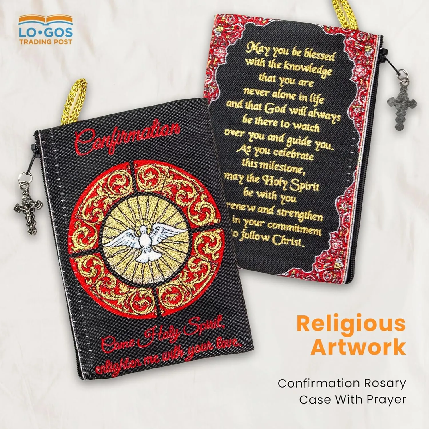 Catholic Rosary Pouch, Confirmation Rosary Case With Prayer, 4" x 6" Jewelry & Coin Purse with Cross - Rosary Holder For Prayer Beads, Bolsa de Rosario Catolico