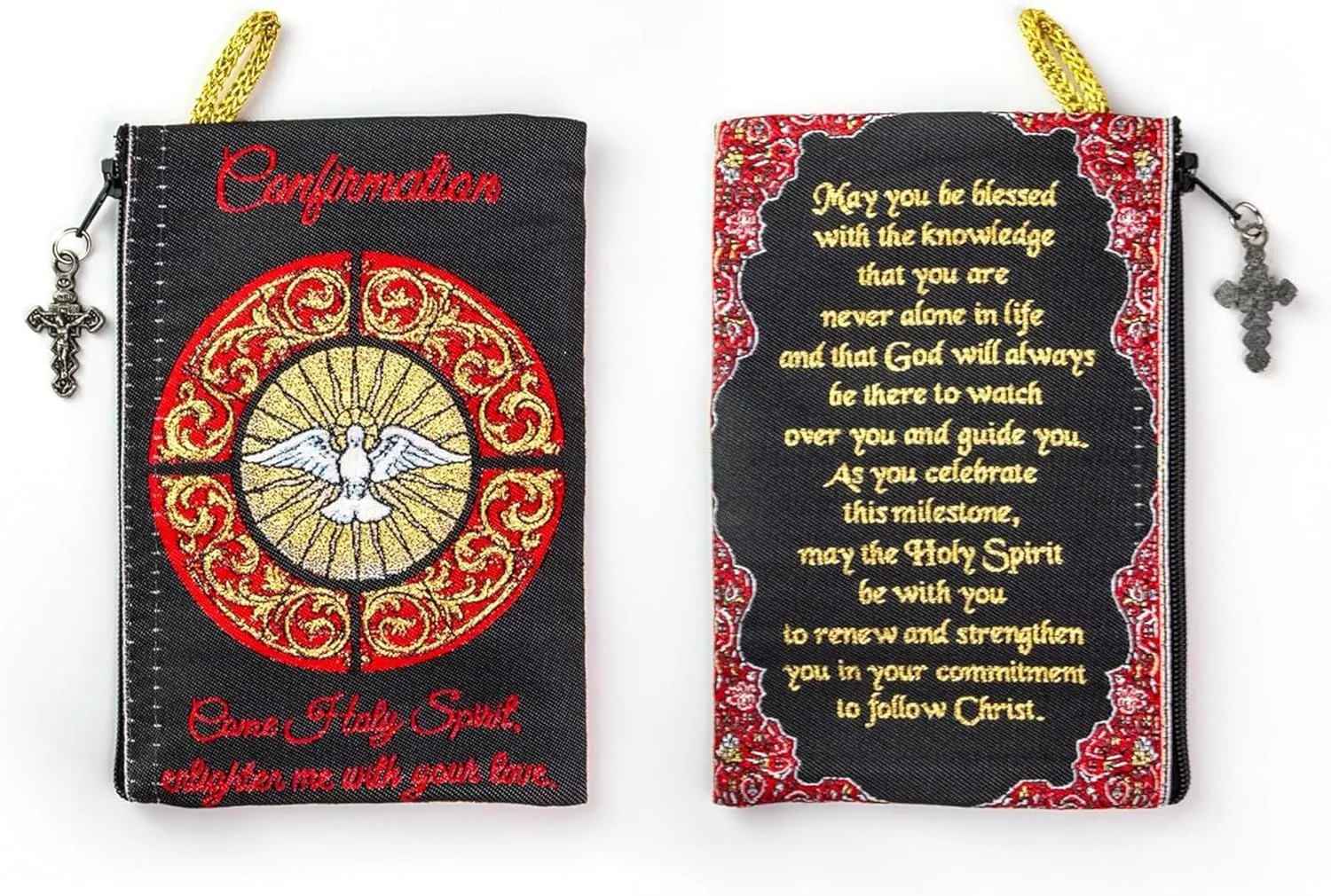 Catholic Rosary Pouch, Confirmation Rosary Case With Prayer, 4" x 6" Jewelry & Coin Purse with Cross - Rosary Holder For Prayer Beads, Bolsa de Rosario Catolico