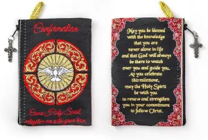 Catholic Rosary Pouch, Confirmation Rosary Case With Prayer, 4" x 6" Jewelry & Coin Purse with Cross - Rosary Holder For Prayer Beads, Bolsa de Rosario Catolico