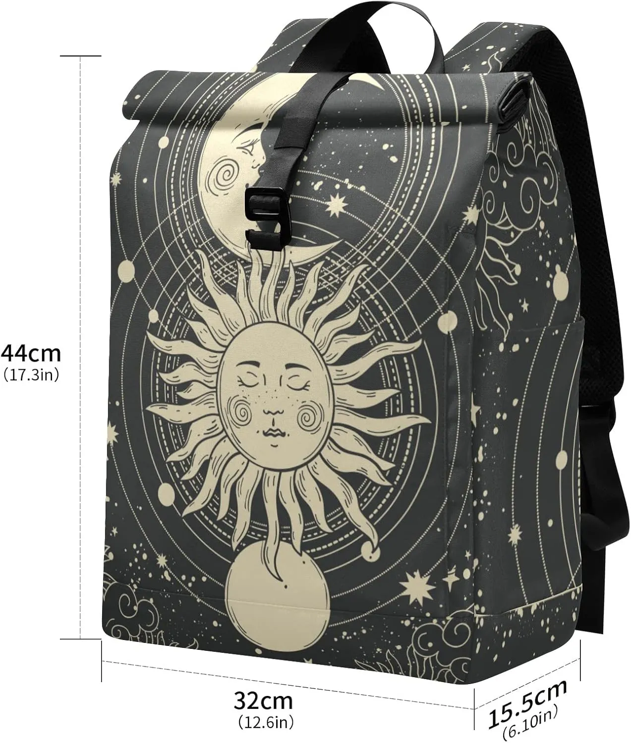 CBBYY Astrology Tarot Goth Travel Roll Top Backpack for Men, Expandable Waterproof Trendy Laptop Backpack