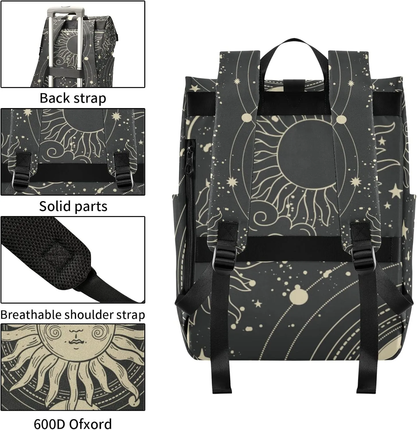 CBBYY Astrology Tarot Goth Travel Roll Top Backpack for Men, Expandable Waterproof Trendy Laptop Backpack